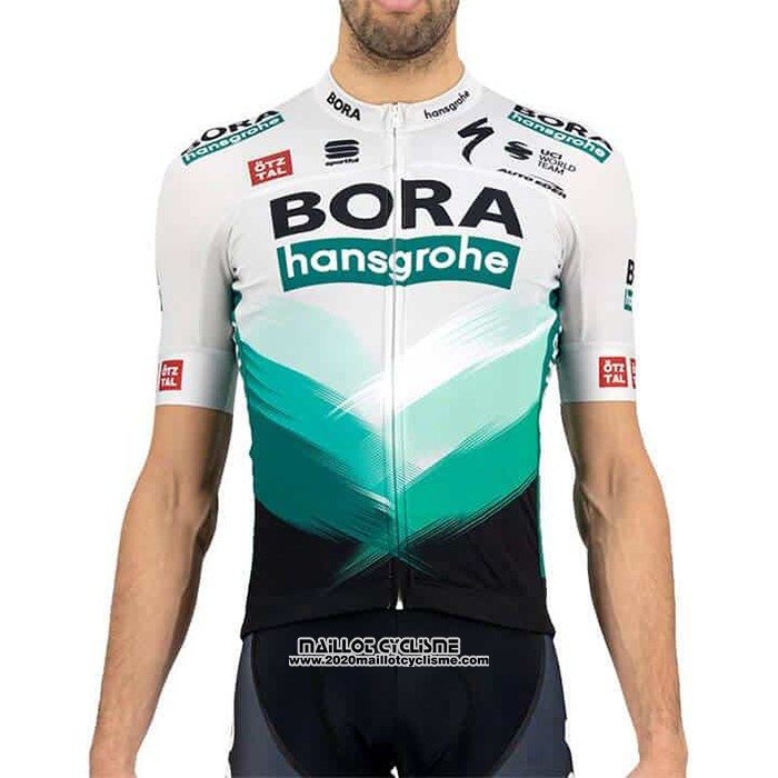2021 Maillot Cyclisme Bora-Hansgrone Blanc Vert Manches Courtes et Cuissard